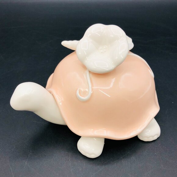 1982 Fitz & Floyd Blush Pink Turtle Trinket Box, Vintage Porcelain Jewelry Dish - Picture 6 of 11